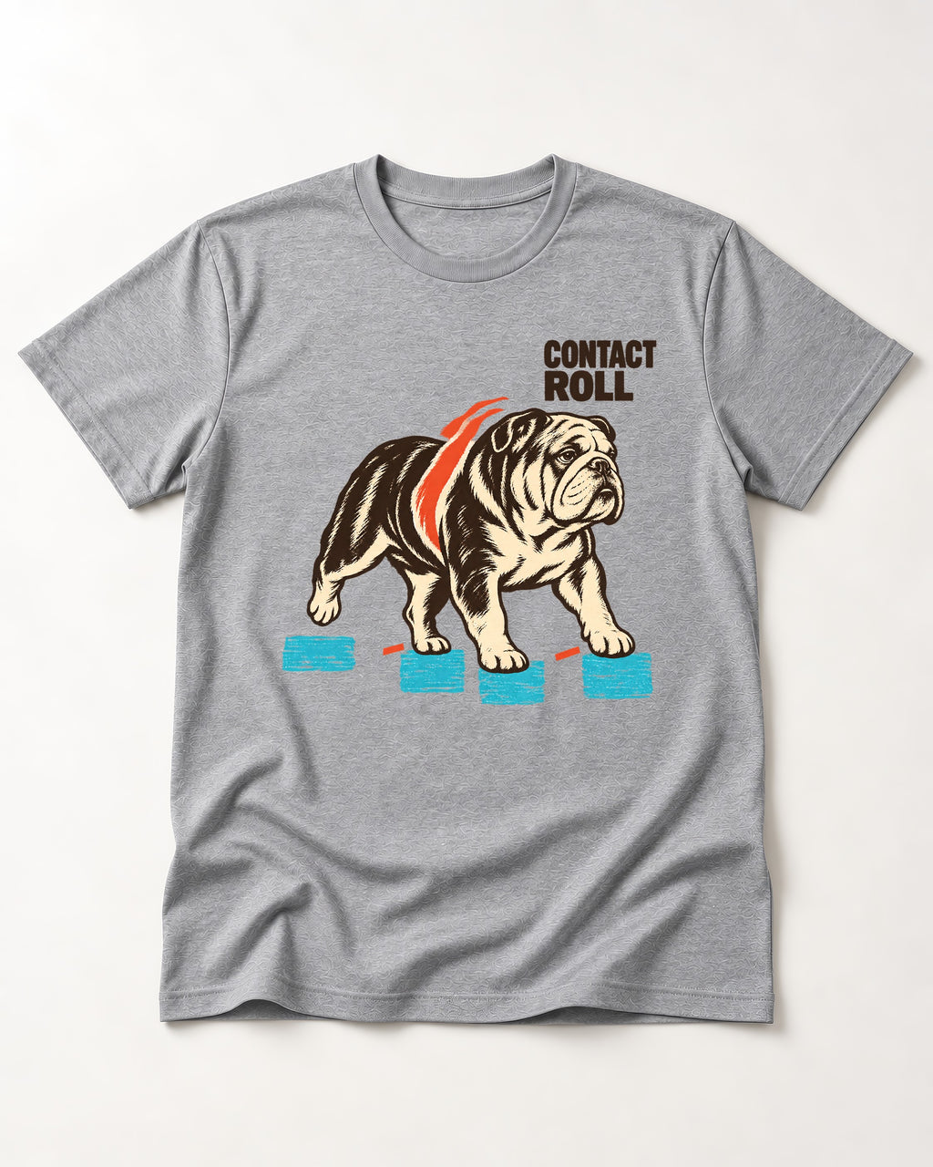 Contact Roll English Bulldog T-Shirt in Sport Grey, flat lay product photo