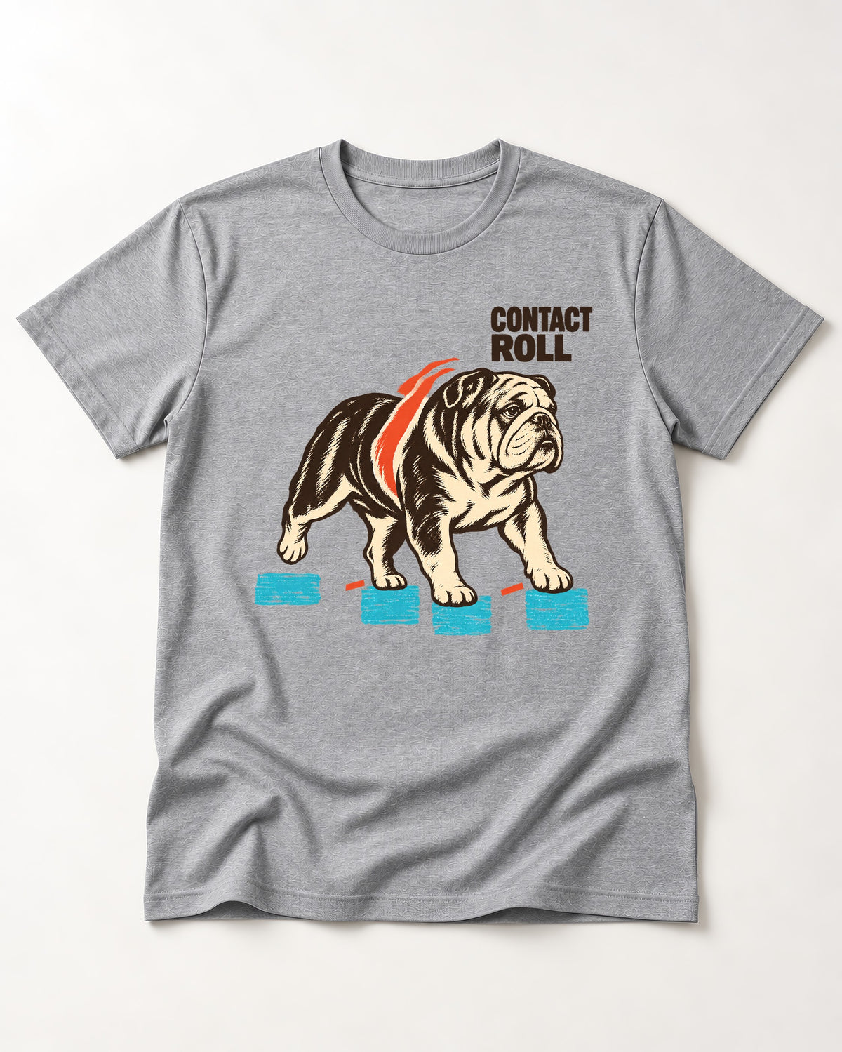 Contact Roll English Bulldog T-Shirt in Sport Grey, flat lay product photo