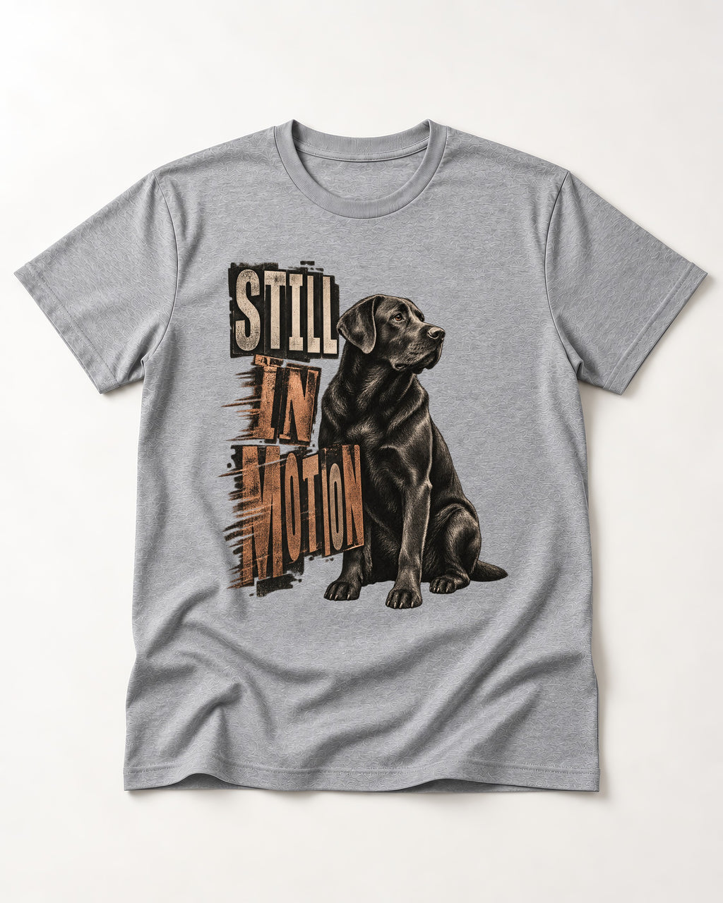 Labrador Retriever Still in Motion Seated Graphic T-Shirt in Sport Grey, flat lay product photo