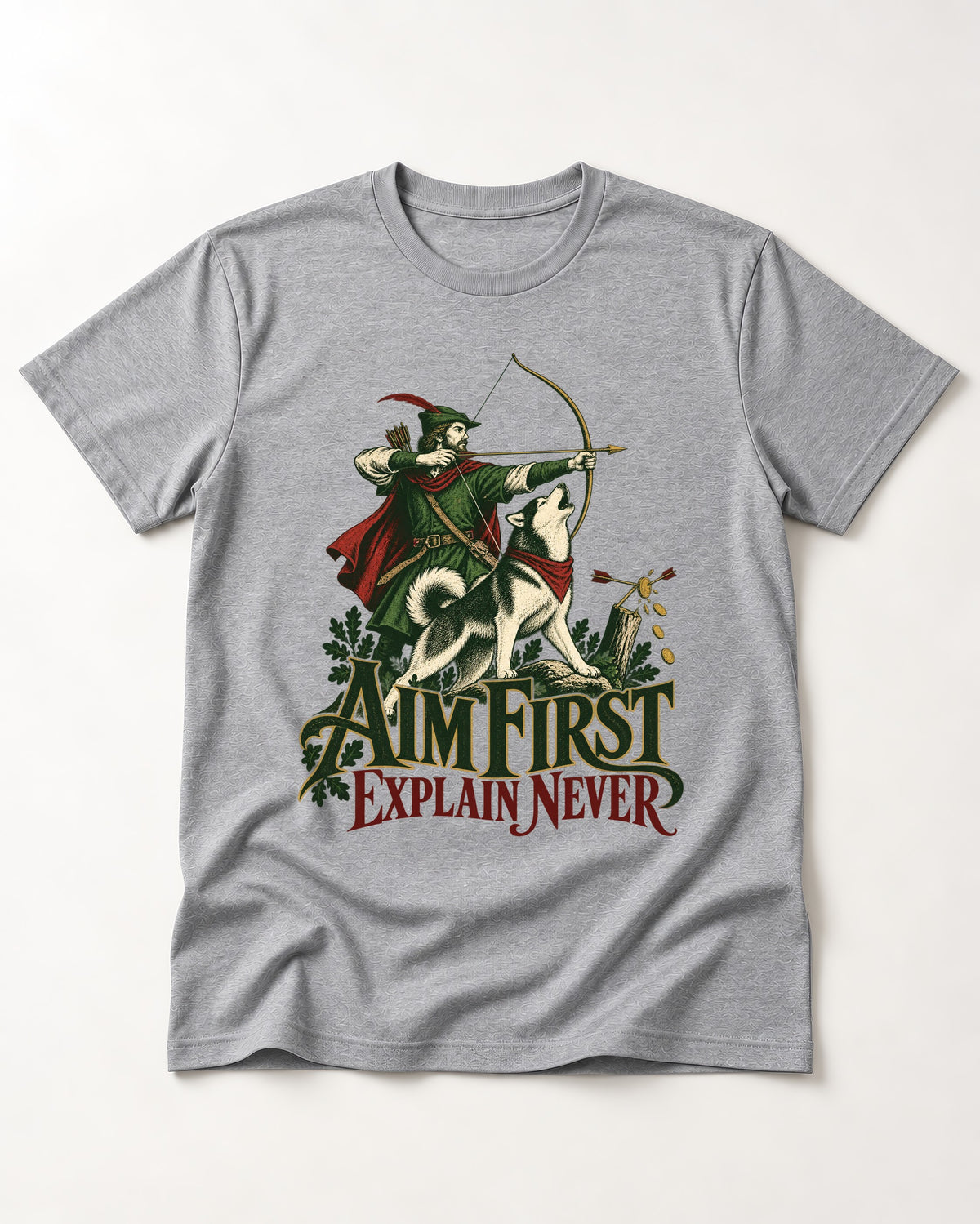 Husky Aim First Explain Never T-Shirt in Sport Grey, flat lay product photo