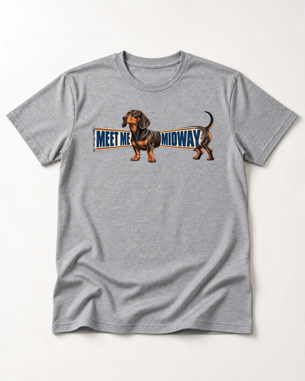 Dachshund Meet Me Midway T-Shirt in Sport Grey, flat lay product photo
