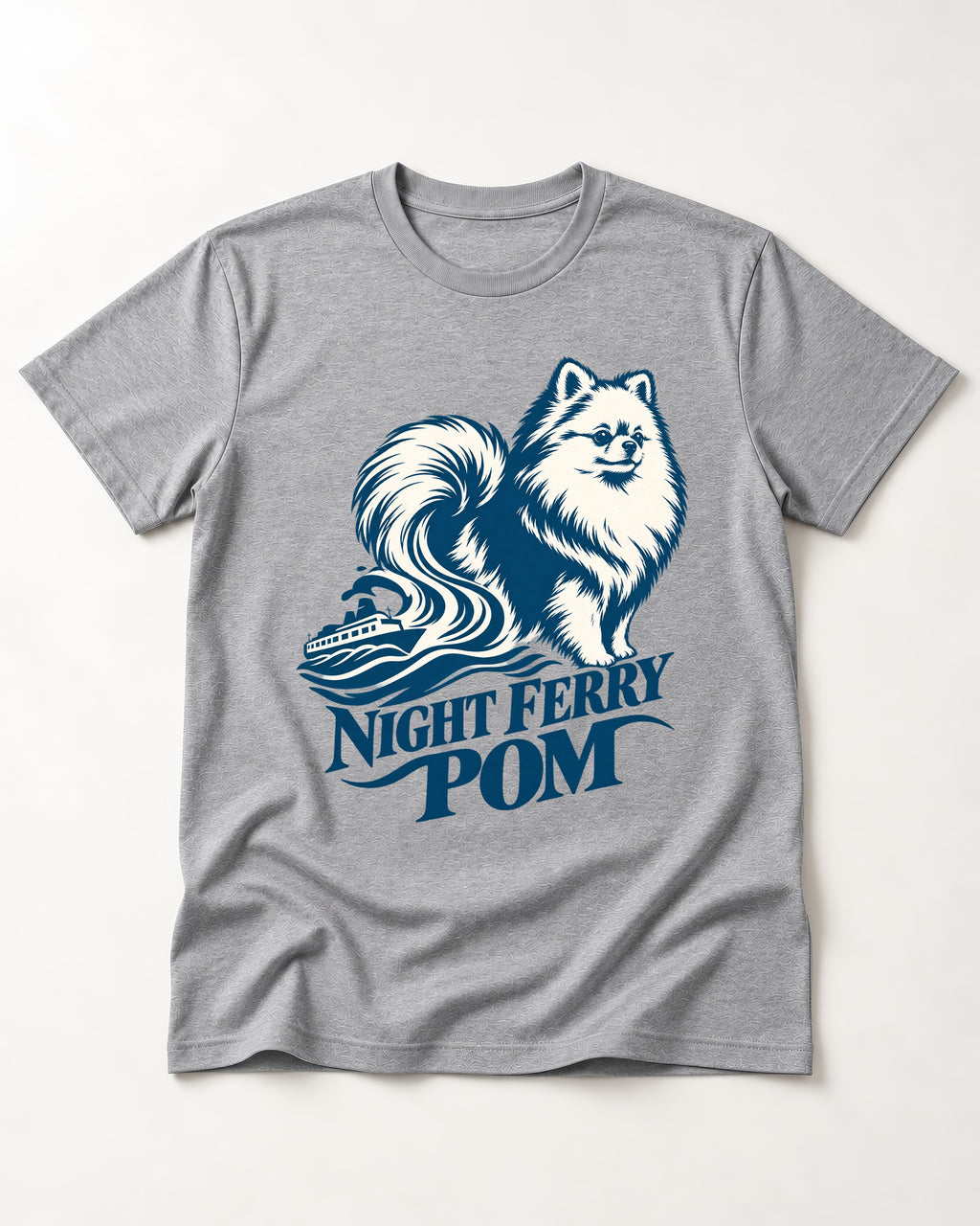 Night Ferry Pomeranian T-Shirt in Sport Grey, flat lay product photo