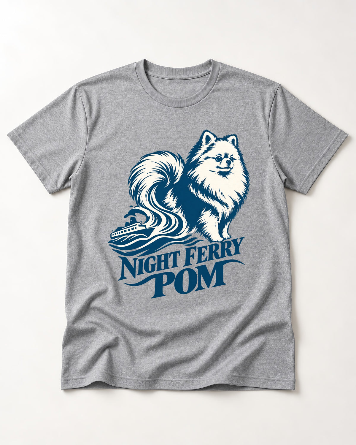 Night Ferry Pomeranian T-Shirt in Sport Grey, flat lay product photo