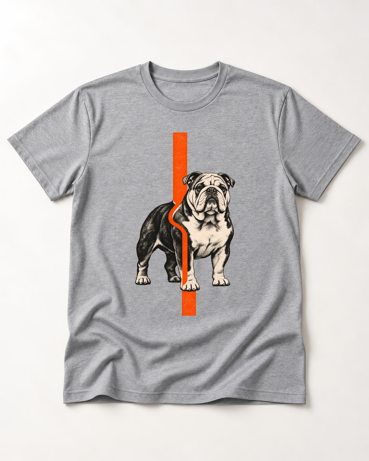 English Bulldog Quiet Strength T-Shirt in Sport Grey, flat lay product photo