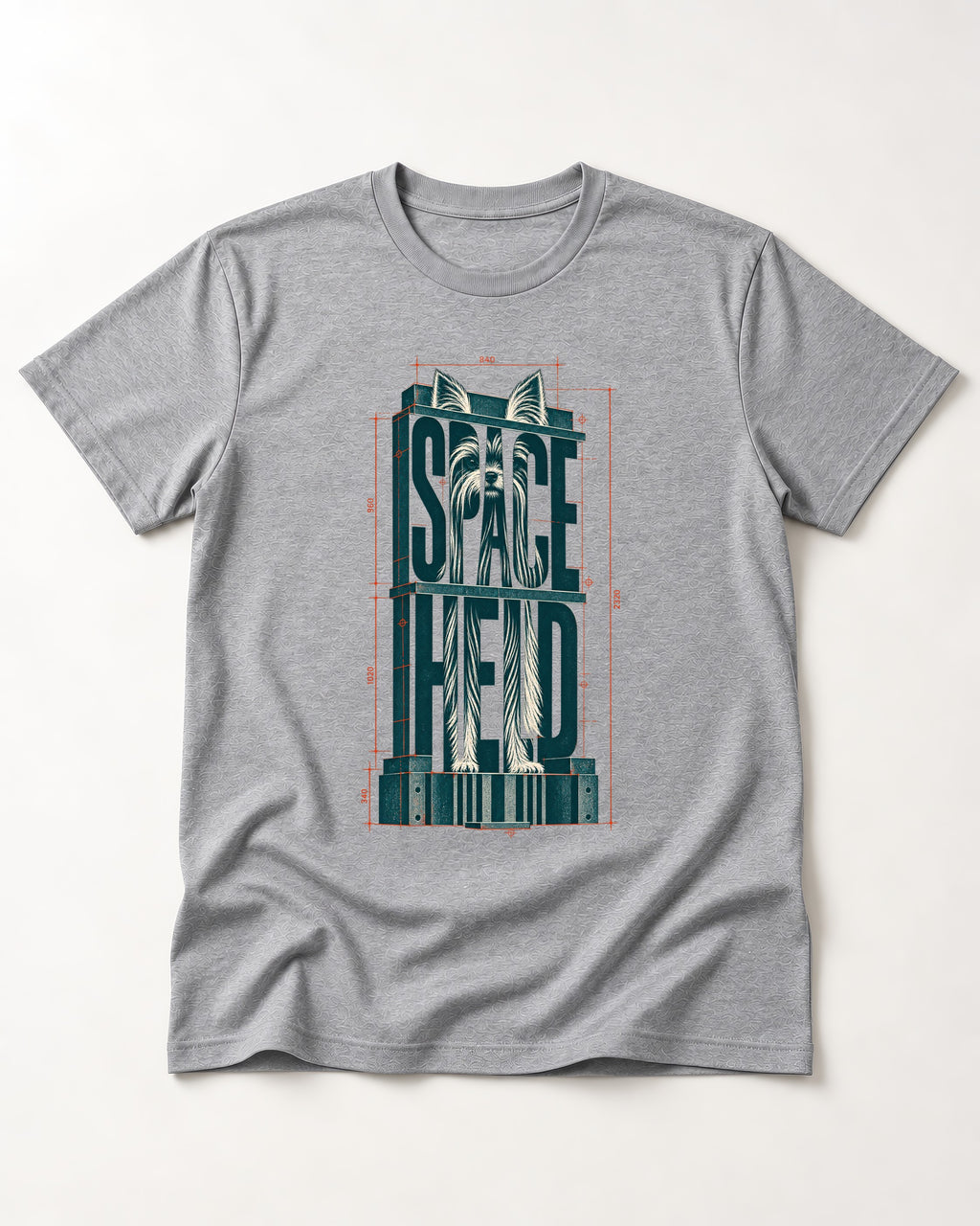 Yorkshire Terrier Space Head T-Shirt in Sport Grey, flat lay product photo
