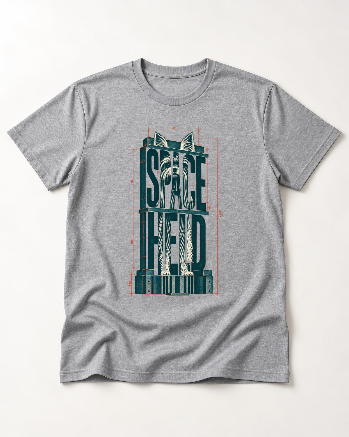 Yorkshire Terrier Space Head T-Shirt in Sport Grey, flat lay product photo
