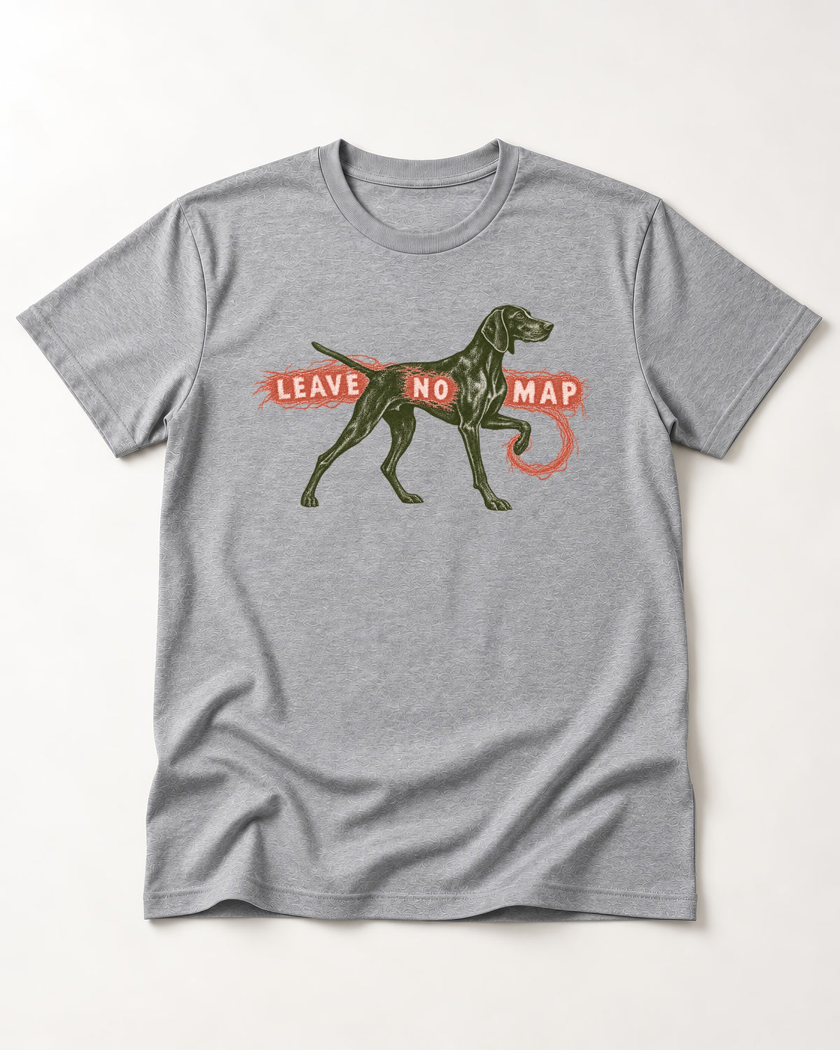 Leave No Map German Shorthaired Pointer T-Shirt in Sport Grey, flat lay product photo