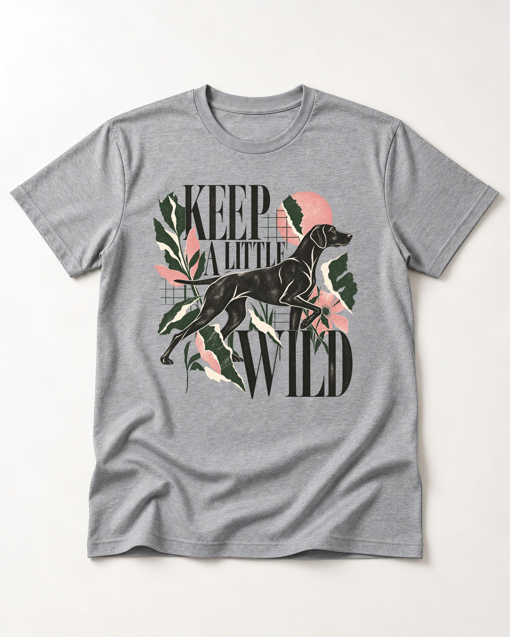 Keep a Little Wild German Shorthaired Pointer T-Shirt in Sport Grey, flat lay product photo