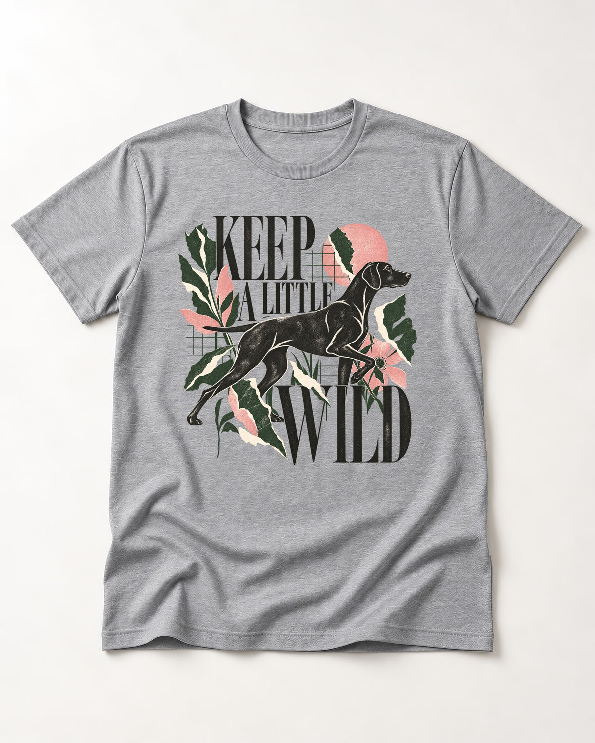 Keep a Little Wild German Shorthaired Pointer T-Shirt in Sport Grey, flat lay product photo