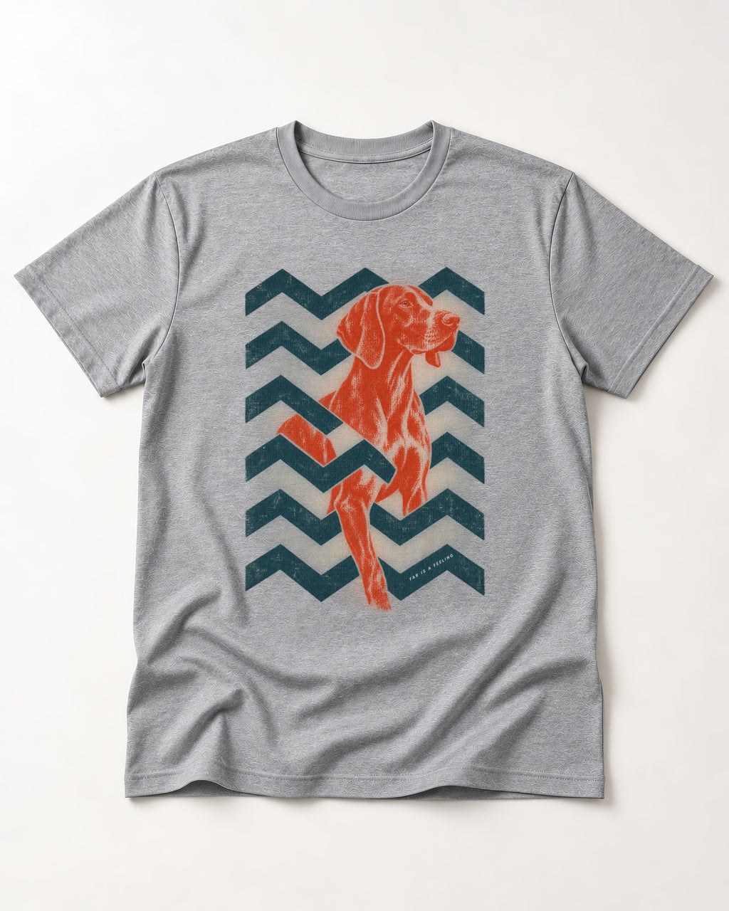 German Shorthaired Pointer Far Is a Feeling Chevron Graphic T-Shirt in Sport Grey, flat lay product photo