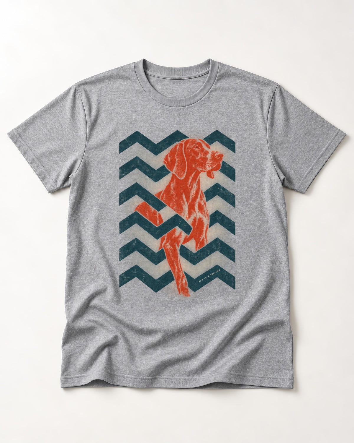 German Shorthaired Pointer Far Is a Feeling Chevron Graphic T-Shirt in Sport Grey, flat lay product photo