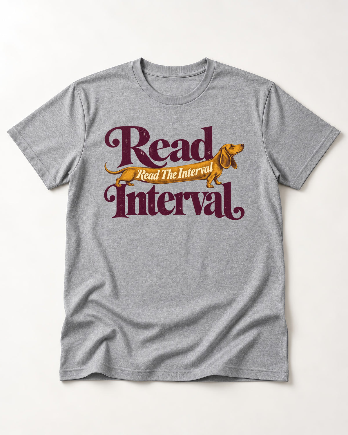 Read the Dachshund Interval T-Shirt in Sport Grey, flat lay product photo