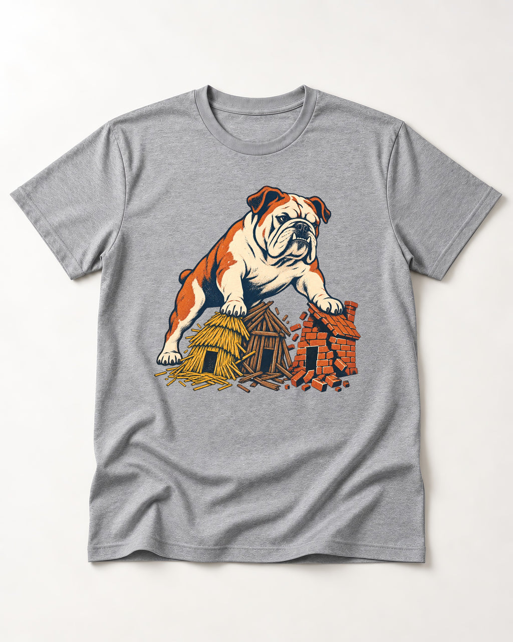 English Bulldog Huff and Puff T-Shirt in Sport Grey, flat lay product photo