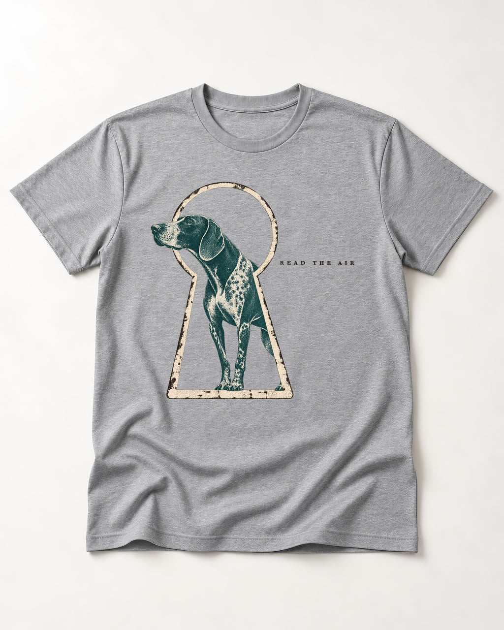Read the Air German Shorthaired Pointer T-Shirt in Sport Grey, flat lay product photo