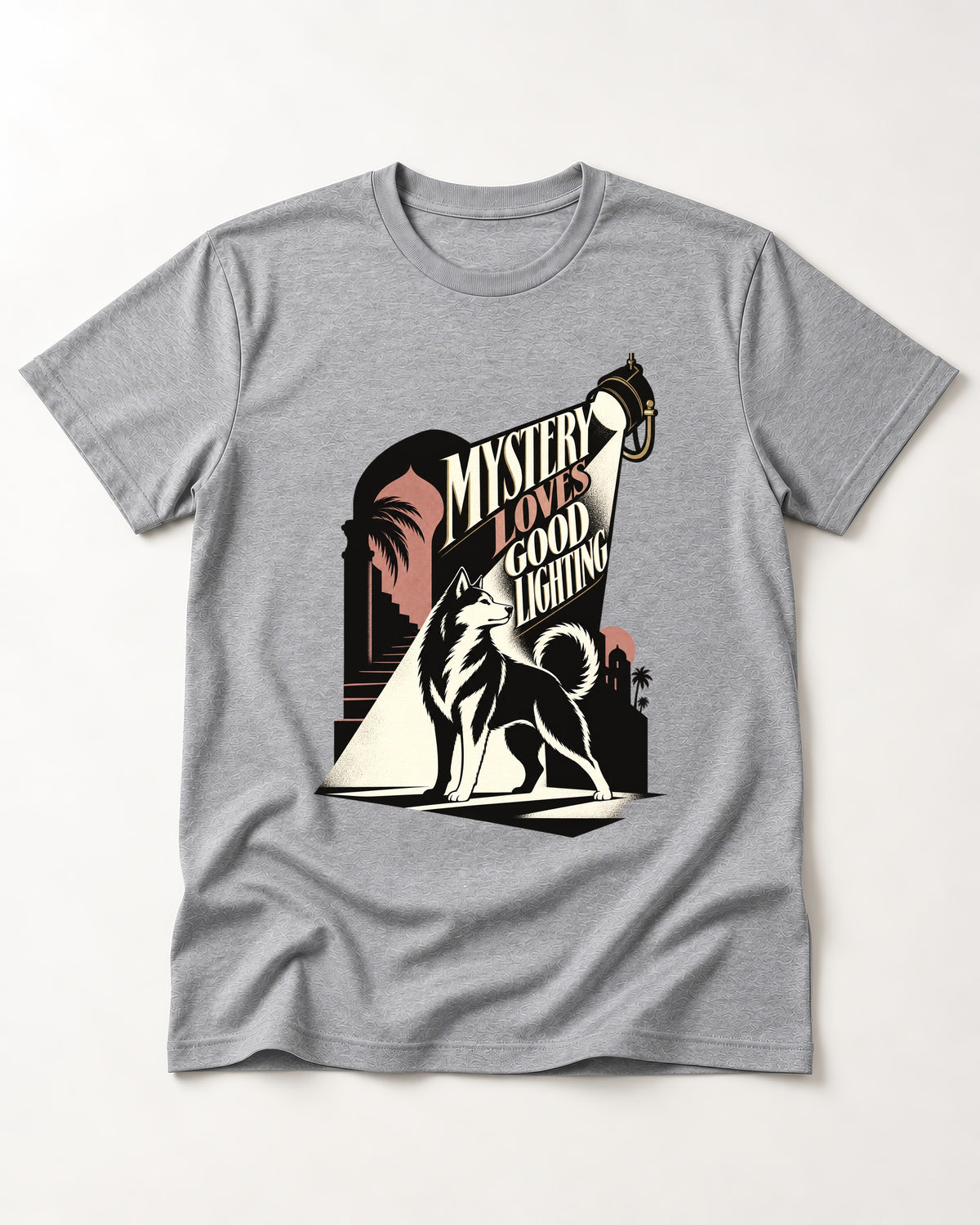 Husky Loves Good Lighting T-Shirt in Sport Grey, flat lay product photo