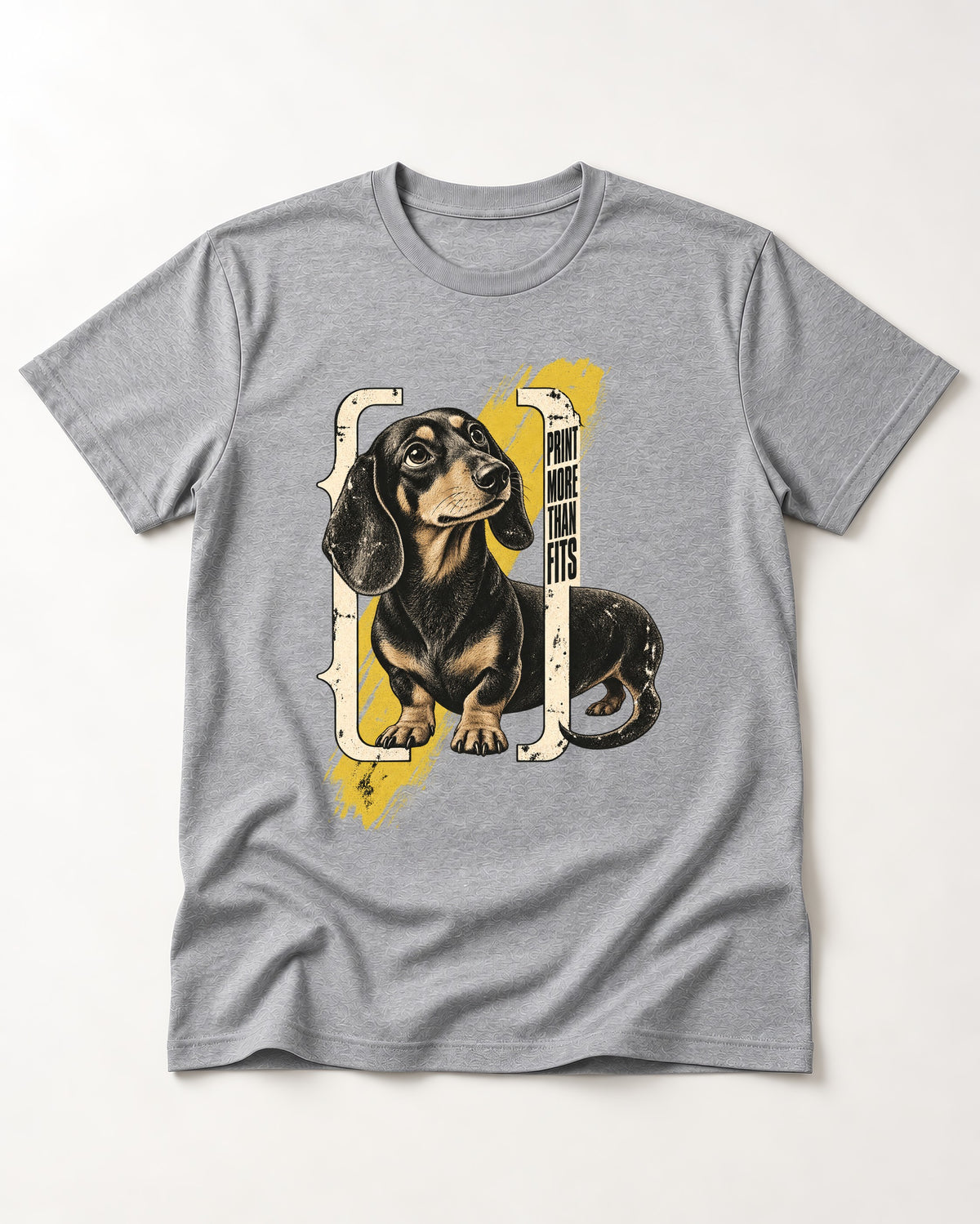 Dachshund More Than Fits T-Shirt in Sport Grey, flat lay product photo