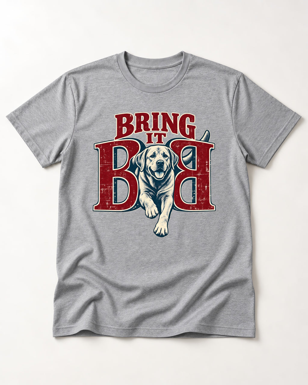 Labrador Retriever Bring It Opposing B Portrait Graphic T-Shirt in Sport Grey, flat lay product photo