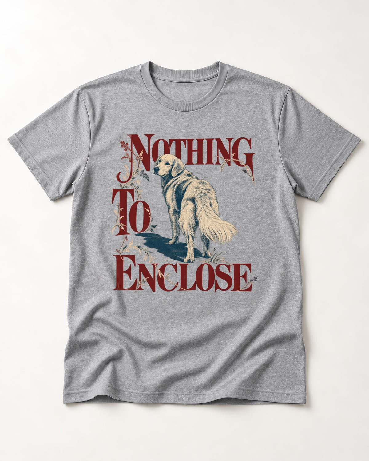Golden Retriever Nothing to Enclose T-Shirt in Sport Grey, flat lay product photo