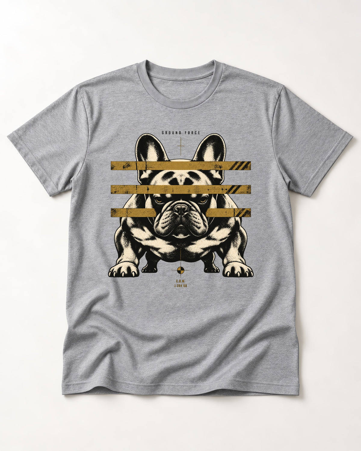 Frenchie Ground Force Industrial Barrier Graphic T-Shirt in Sport Grey, flat lay product photo