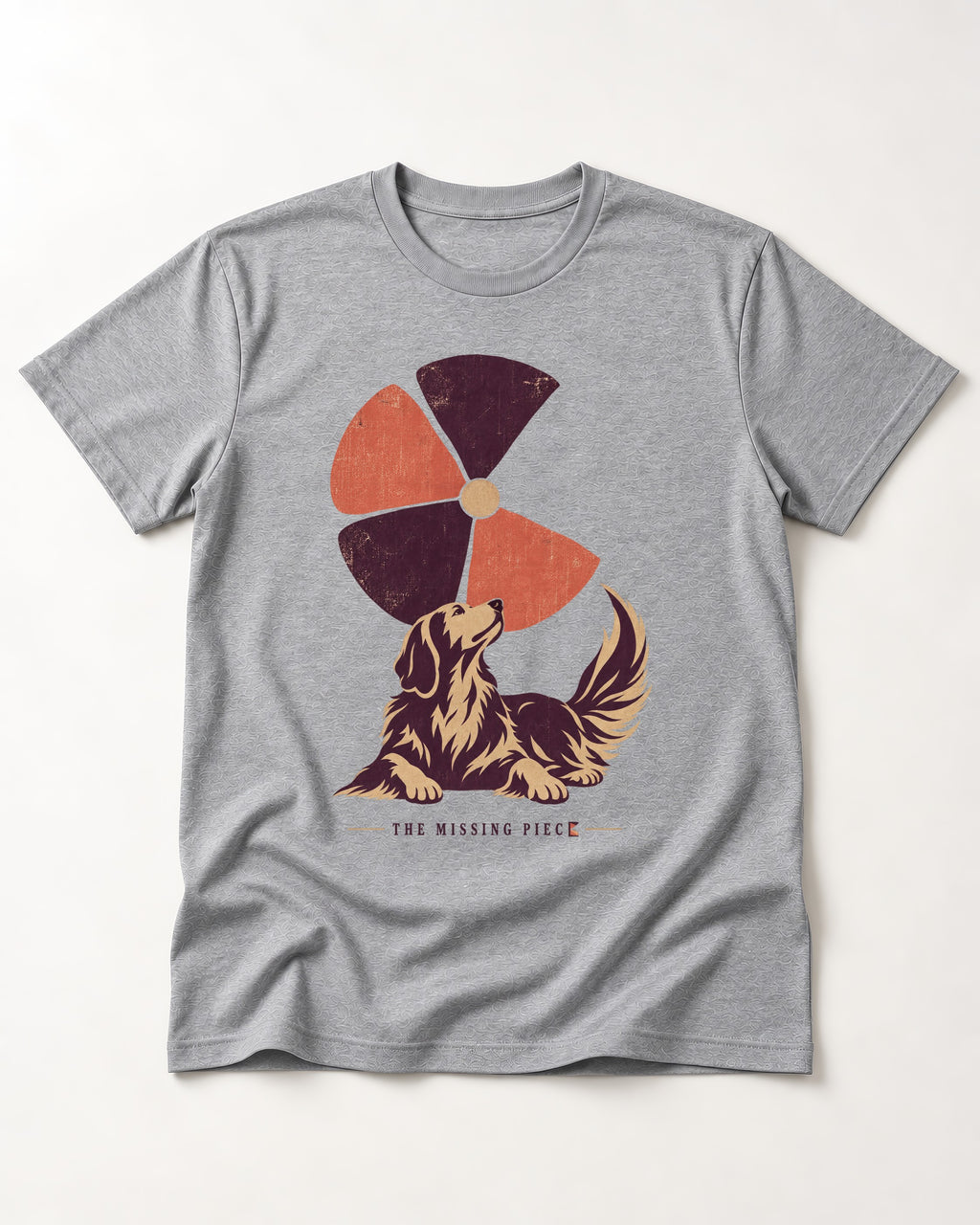Golden Retriever Is My Missing Piece T-Shirt in Sport Grey, flat lay product photo