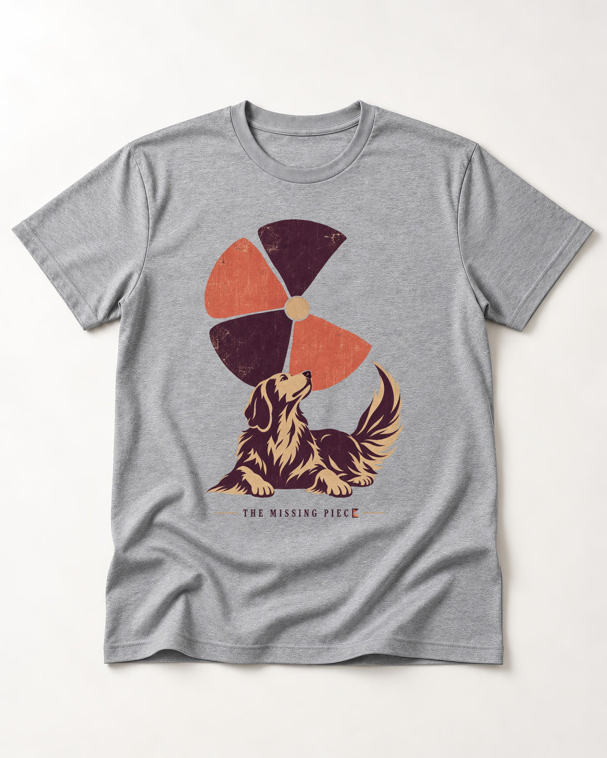 Golden Retriever Is My Missing Piece T-Shirt in Sport Grey, flat lay product photo