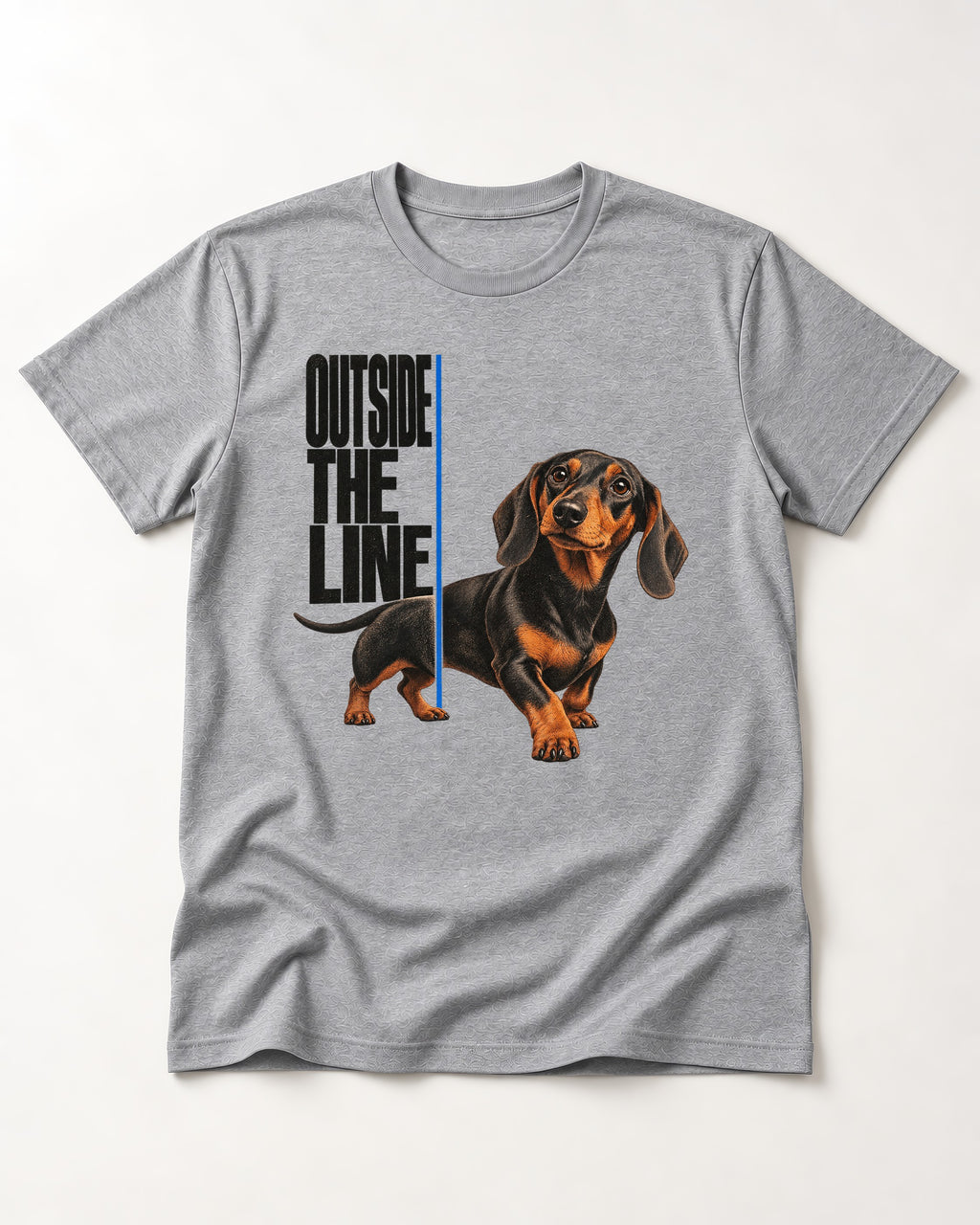 Dachshund Outside the Line T-Shirt in Sport Grey, flat lay product photo