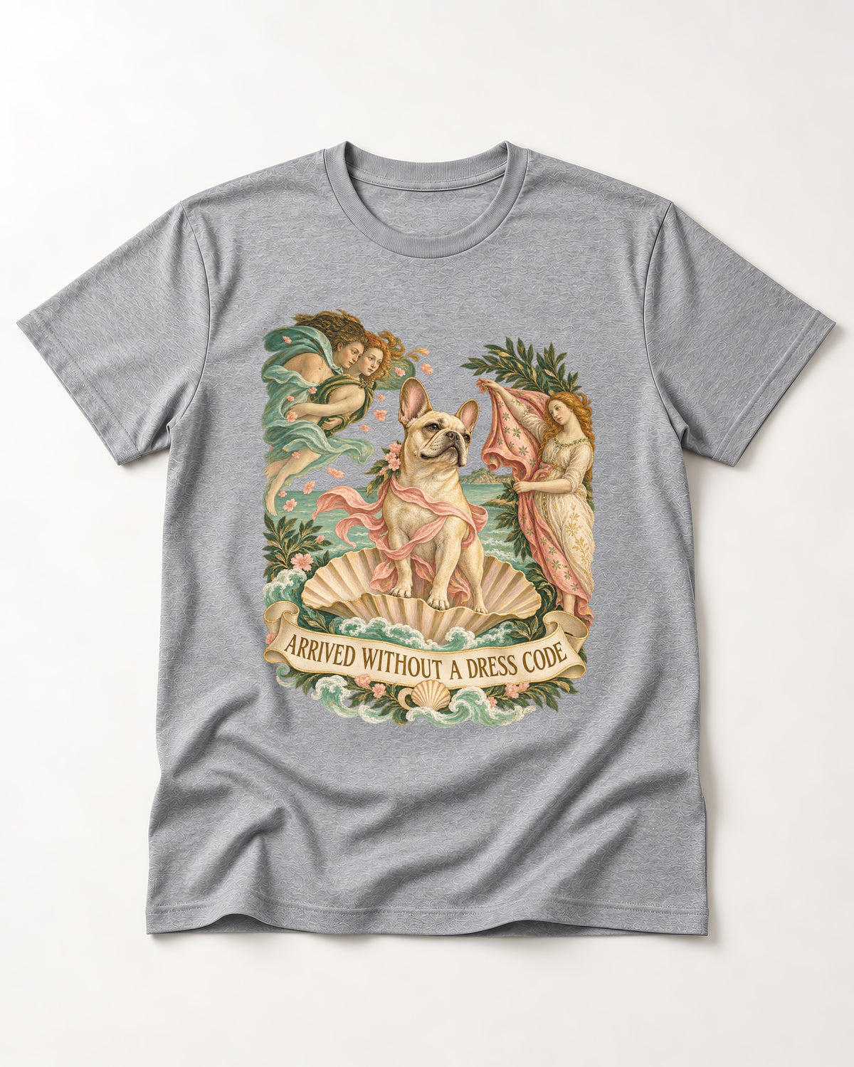 Frenchie Without a Dress Code T-Shirt in Sport Grey, flat lay product photo