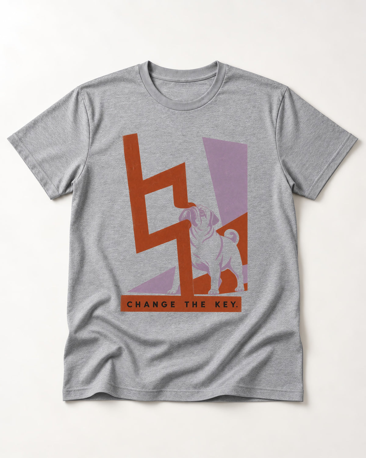 Pug Change the Key T-Shirt in Sport Grey, flat lay product photo