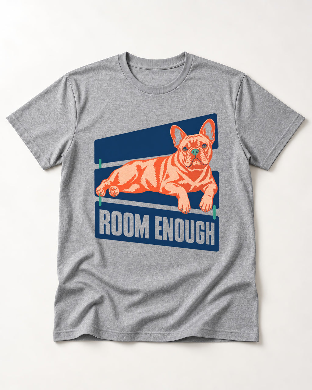 Room Enough for Frenchie T-Shirt in Sport Grey, flat lay product photo