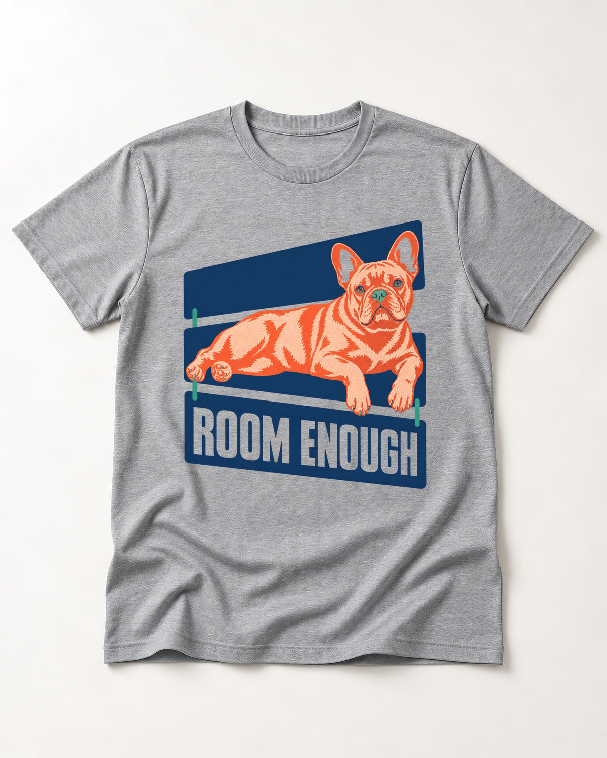 Room Enough for Frenchie T-Shirt in Sport Grey, flat lay product photo