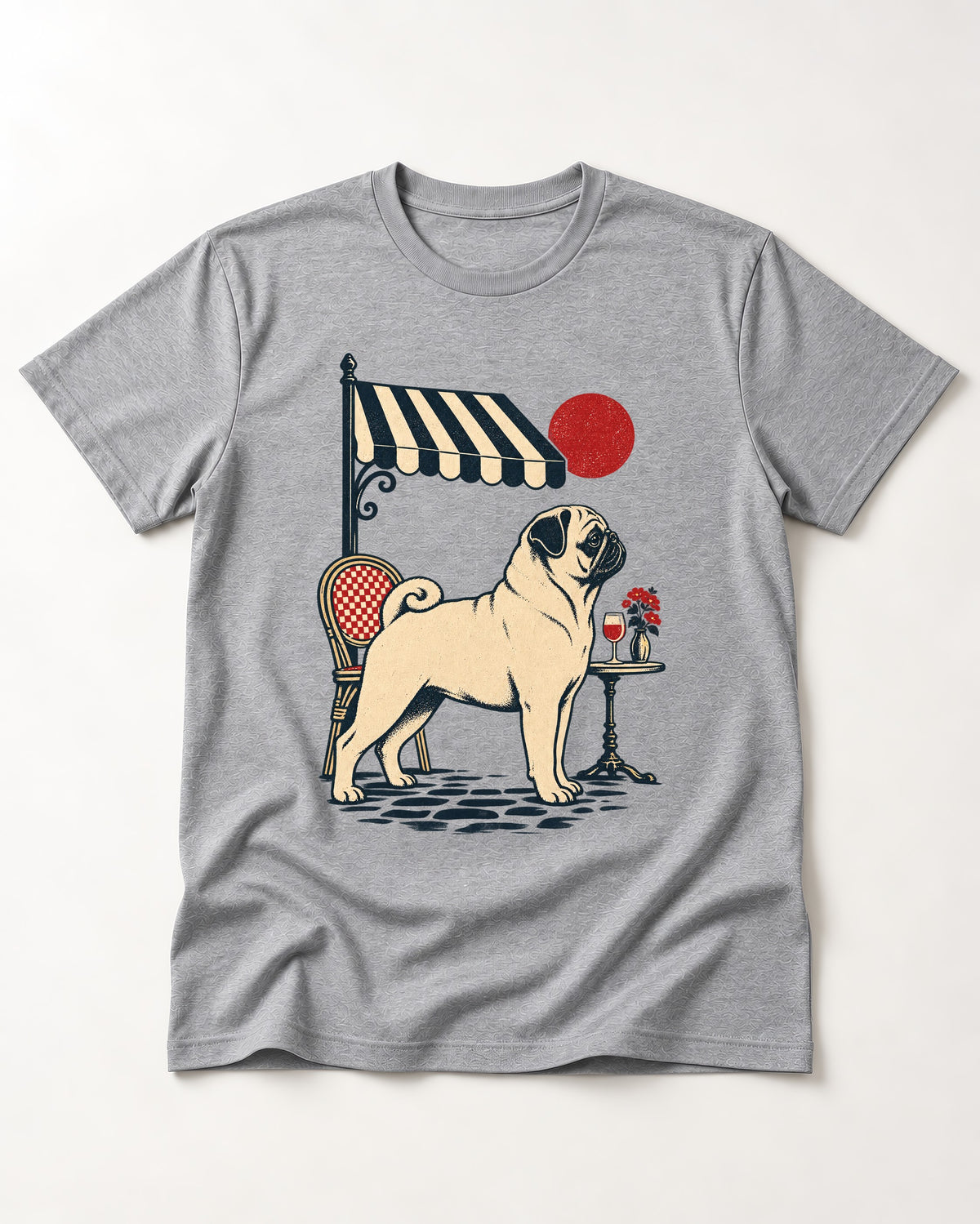 Pug Joie De Vivre T-Shirt in Sport Grey, flat lay product photo