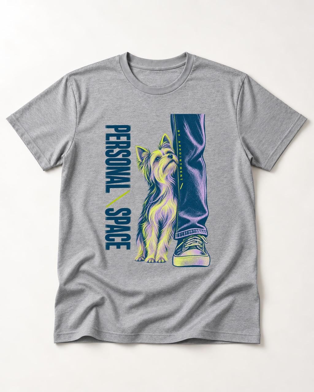 Yorkshire Terrier Personal Space by Appointment T-Shirt in Sport Grey, flat lay product photo