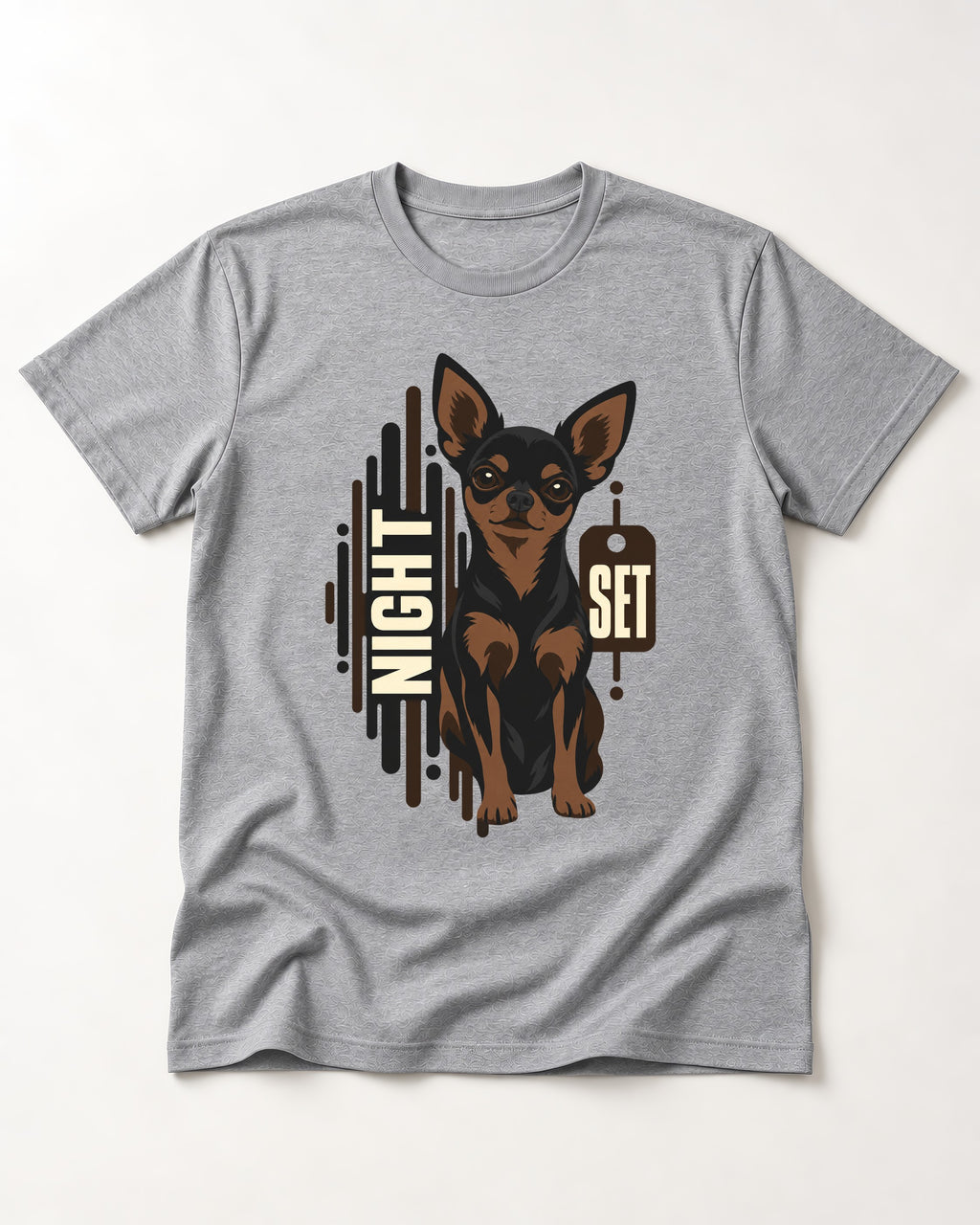 Chihuahua Night Set T-Shirt in Sport Grey, flat lay product photo
