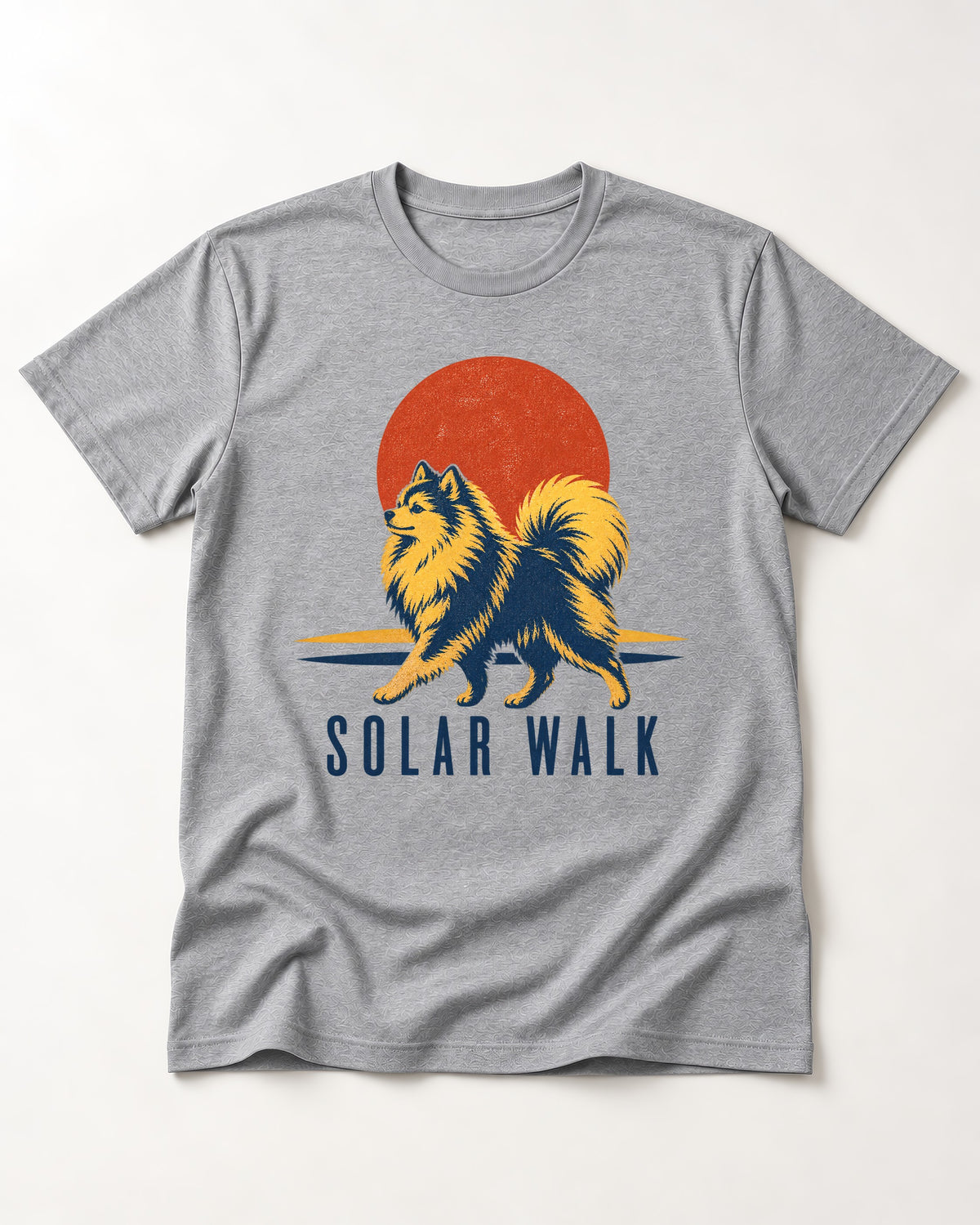 Pomeranian Solar Walk T-Shirt in Sport Grey, flat lay product photo
