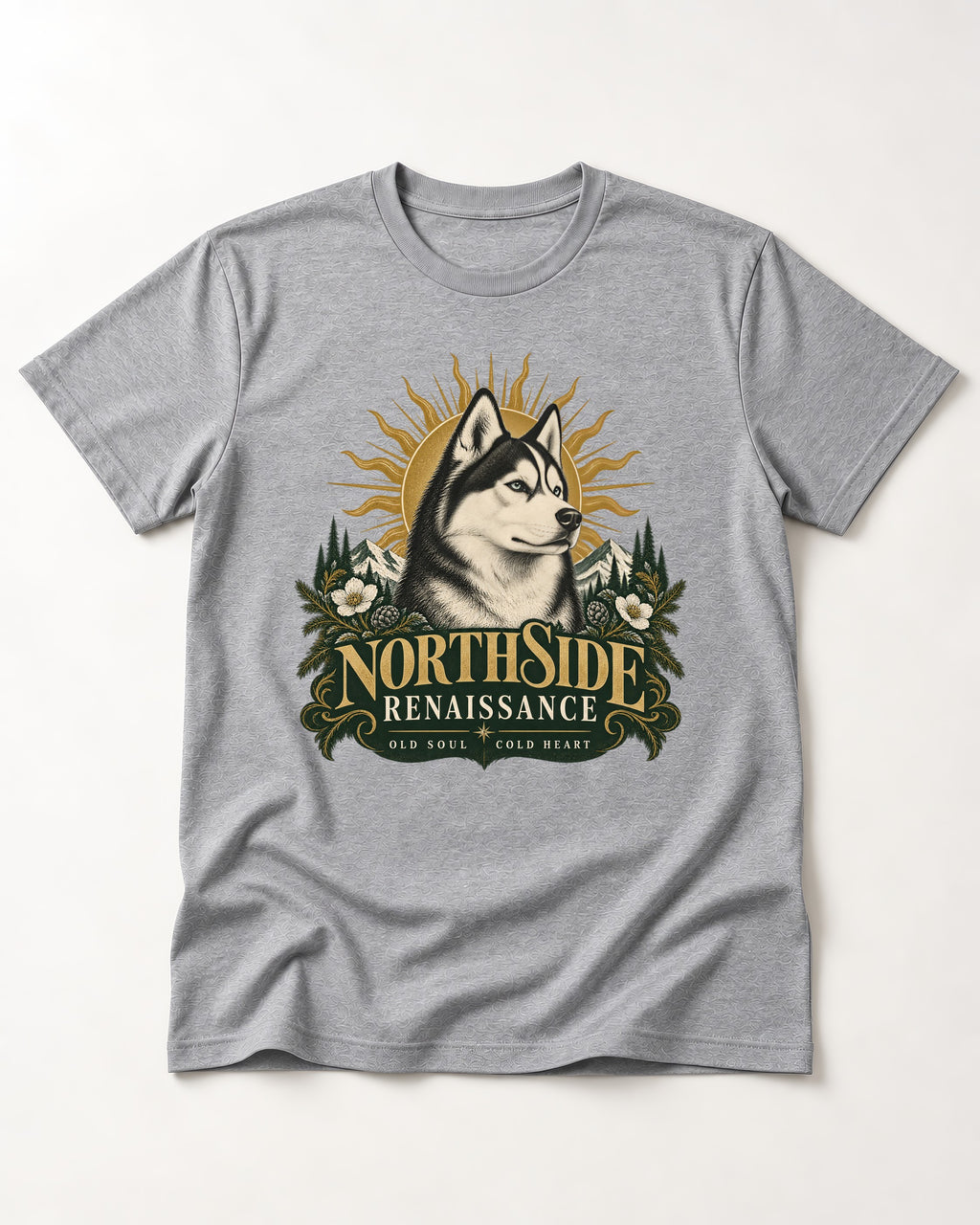 Northside Renaissance Husky T-Shirt in Sport Grey, flat lay product photo