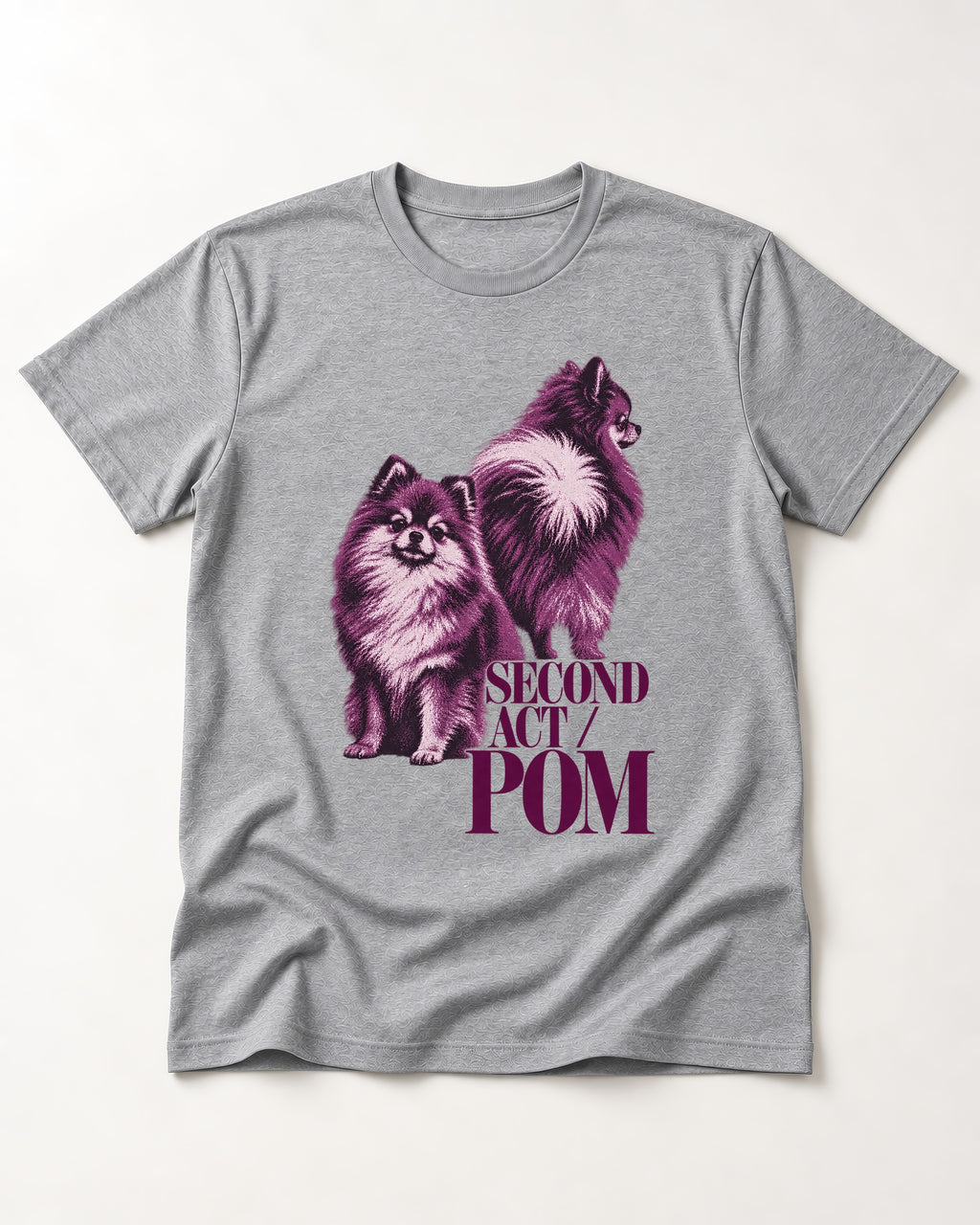Second Act Pomeranian T-Shirt in Sport Grey, flat lay product photo