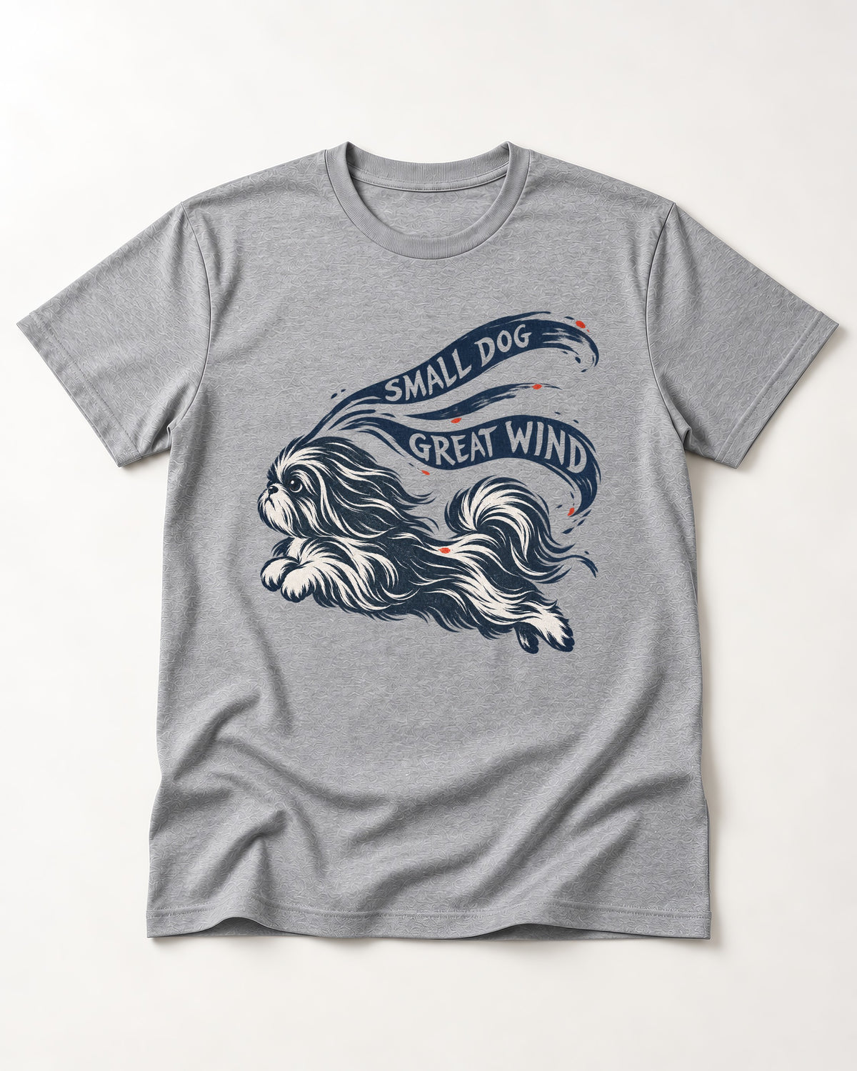 Small Shih Tzu Great Wind T-Shirt in Sport Grey, flat lay product photo