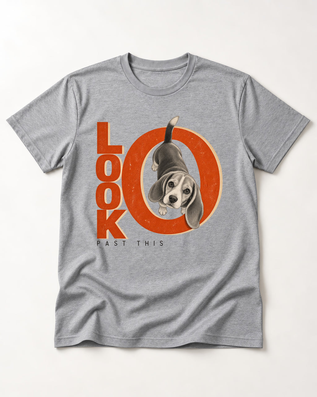 Look Past This Beagle T-Shirt in Sport Grey, flat lay product photo