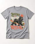 Shih Tzu Invent A Better Ritual Sunrise Ribbon Graphic T-Shirt in Sport Grey, flat lay product photo