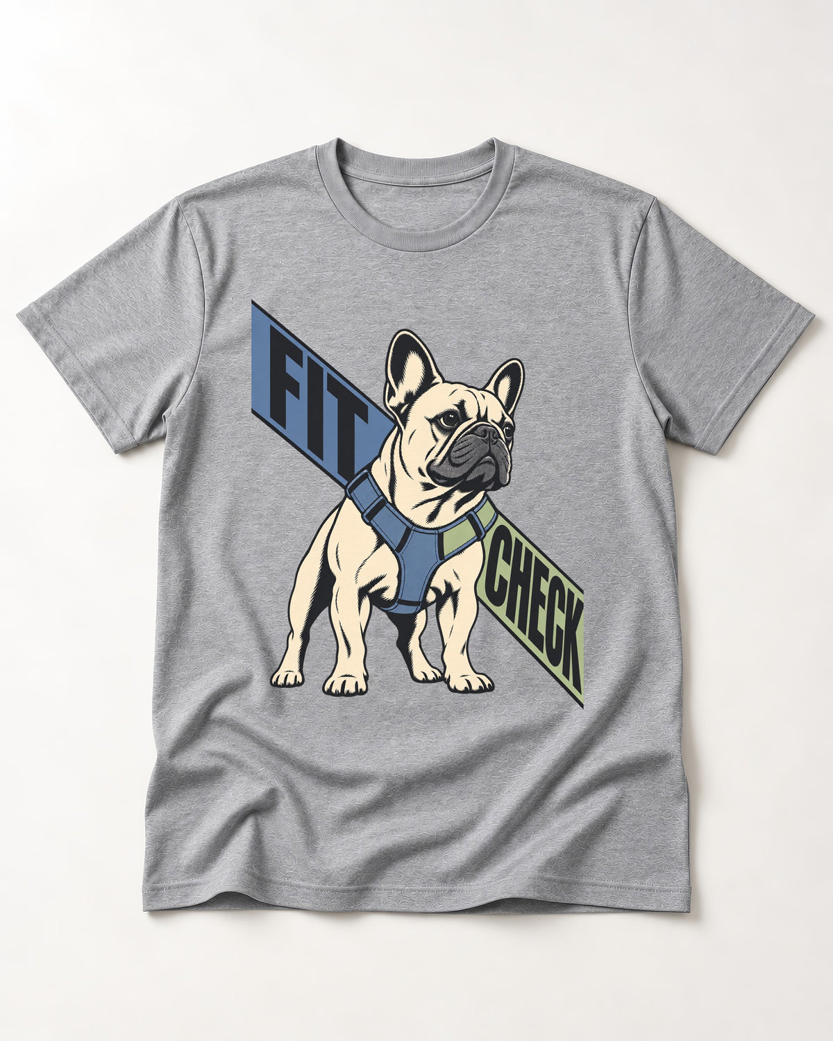 Frenchie Fit Check T-Shirt in Sport Grey, flat lay product photo
