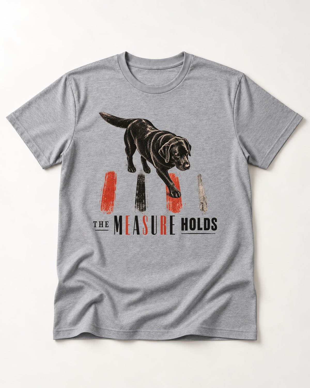 Labrador Retriever The Measure Holds T-Shirt in Sport Grey, flat lay product photo