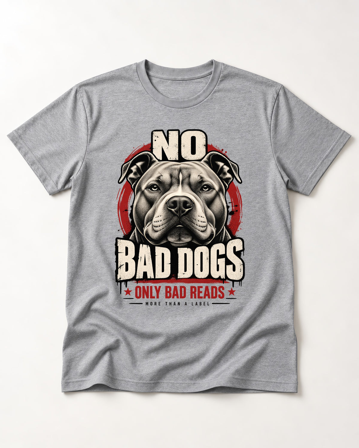 Pitbull Only Bad Reads T-Shirt in Sport Grey, flat lay product photo