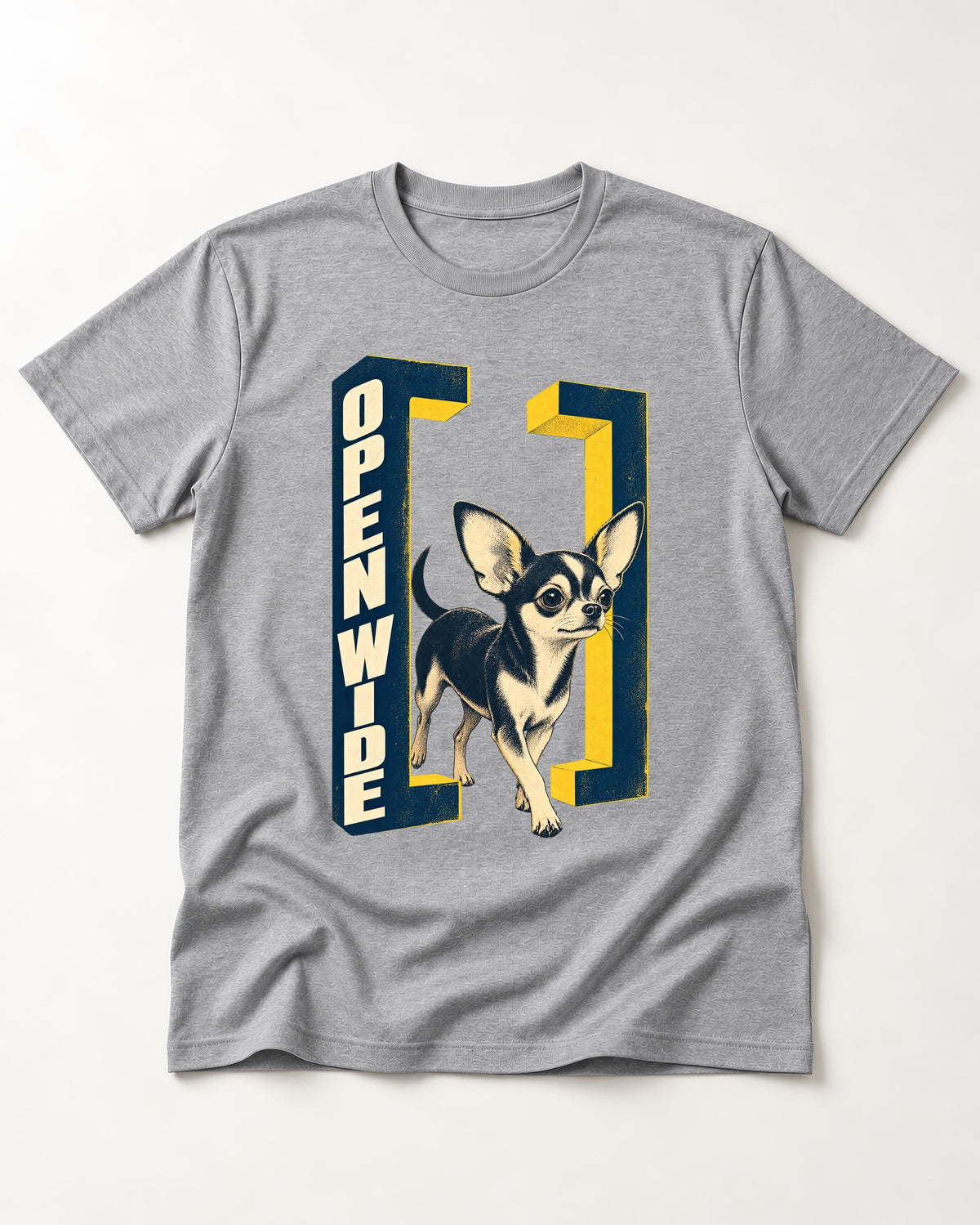 Open Wide Chihuahua T-Shirt in Sport Grey, flat lay product photo