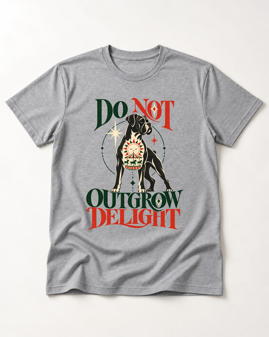 Boxer Do Not Outgrow Delight T-Shirt in Sport Grey, flat lay product photo