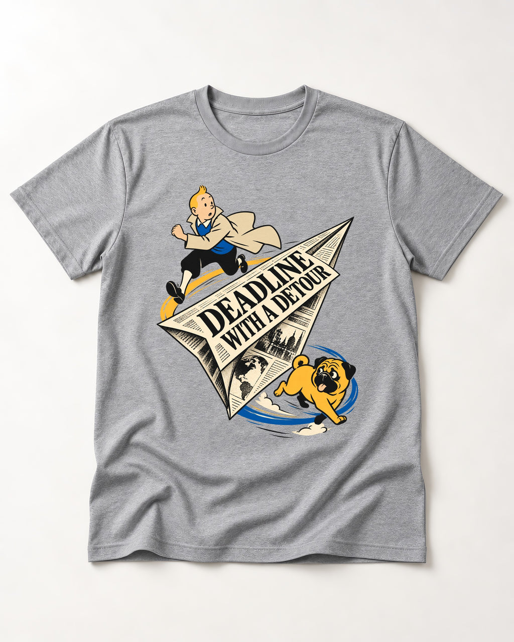 Deadline with a Pug Detour T-Shirt in Sport Grey, flat lay product photo