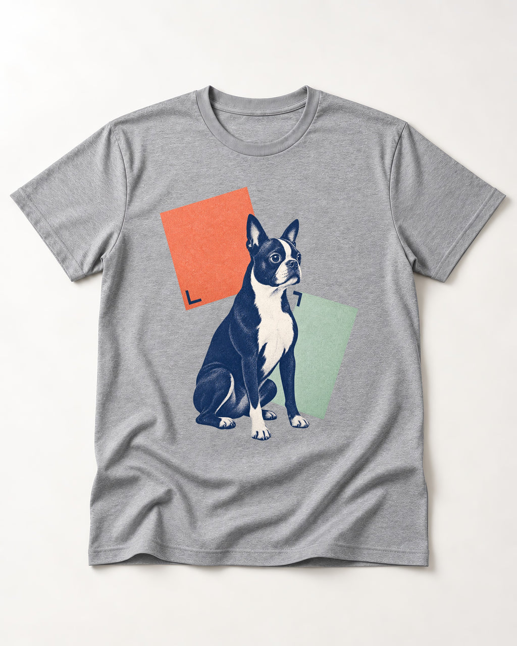Boston Terrier Quiet Confidence T-Shirt in Sport Grey, flat lay product photo
