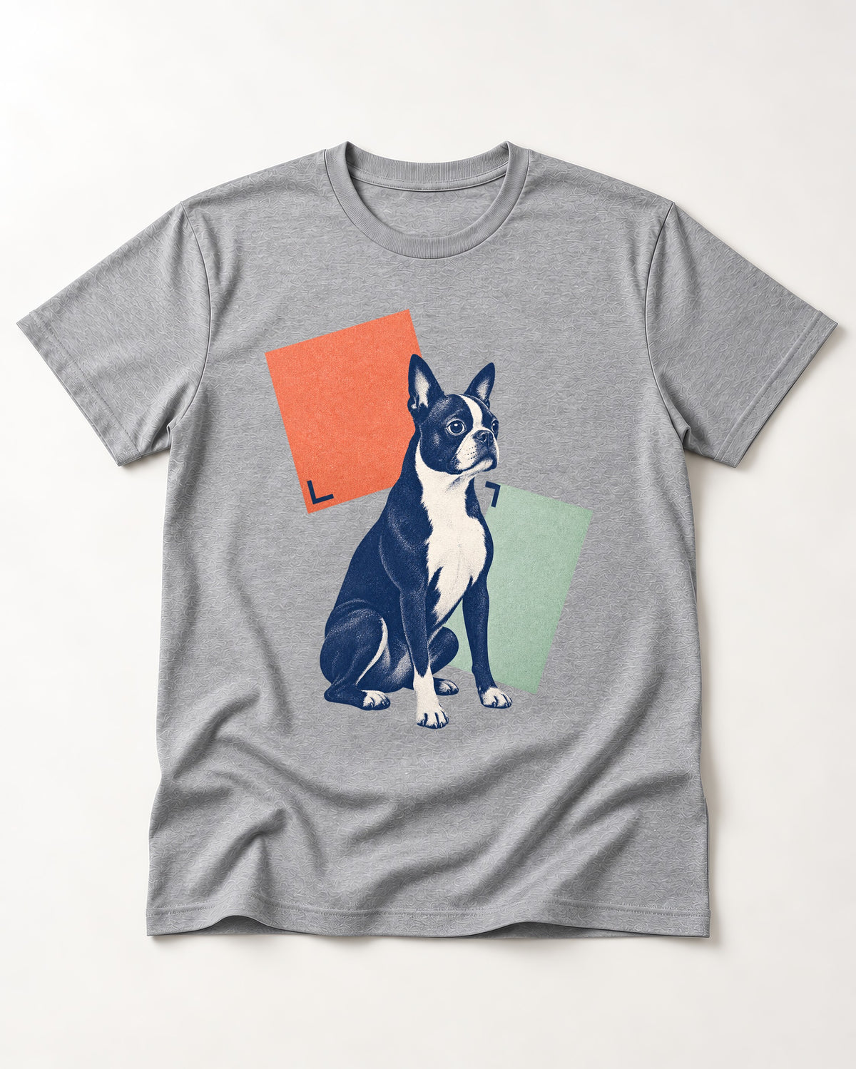 Boston Terrier Quiet Confidence T-Shirt in Sport Grey, flat lay product photo