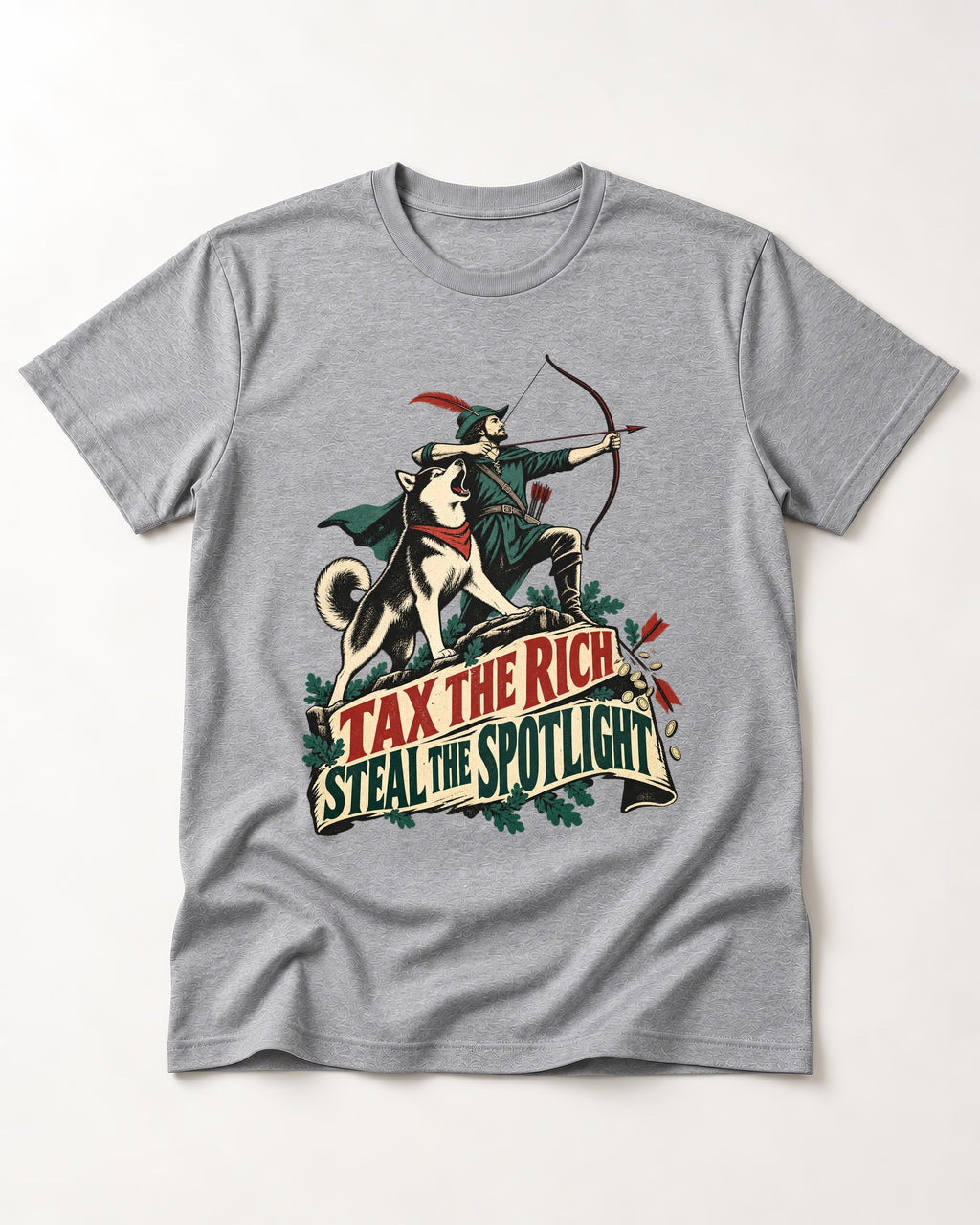 Husky Steals the Spotlight T-Shirt in Sport Grey, flat lay product photo