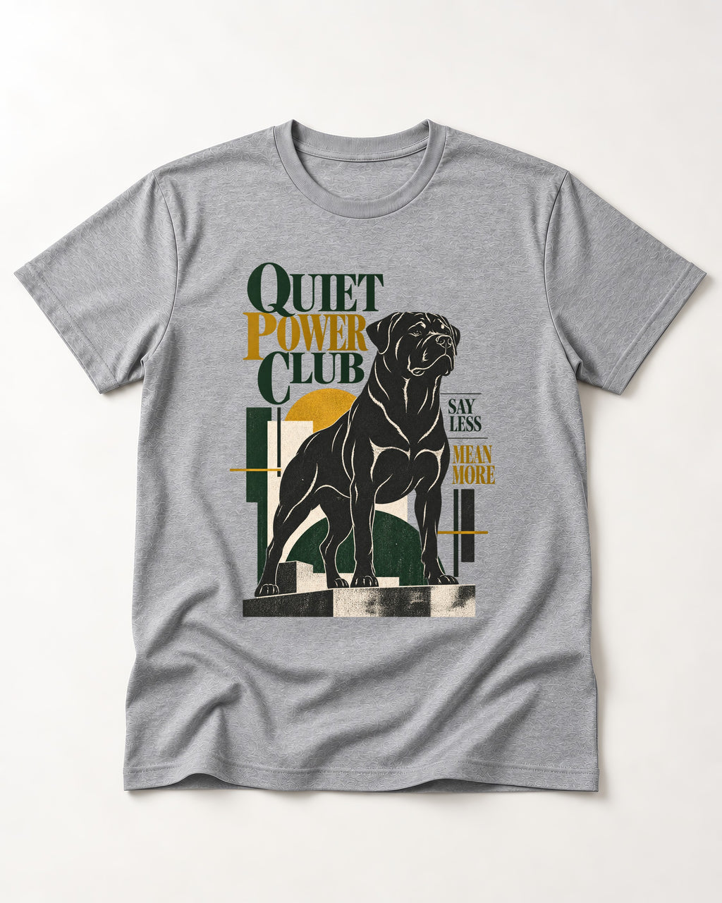 Rottweiler Quiet Power Club T-Shirt in Sport Grey, flat lay product photo