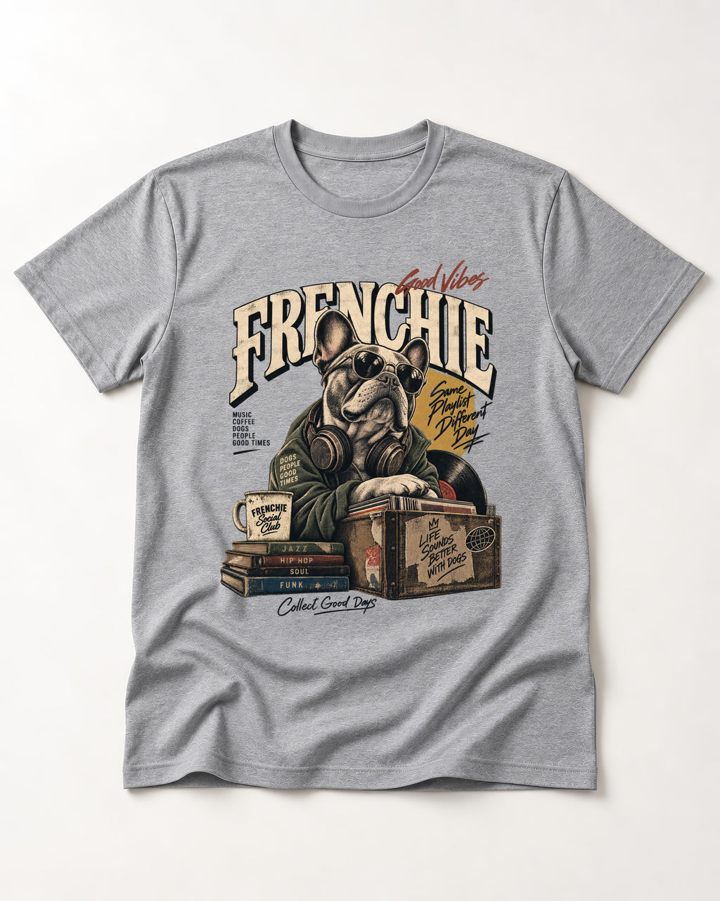 Frenchie Social Club T-Shirt in Sport Grey, flat lay product photo